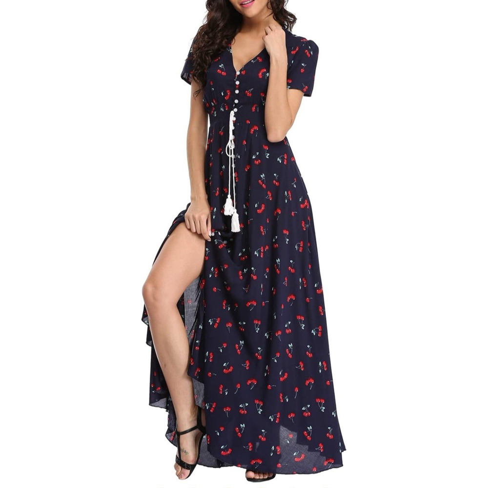 Unbranded Cherry Maxi Dress Empire Waist V Neck Whimsygoth Cottagecore Size M